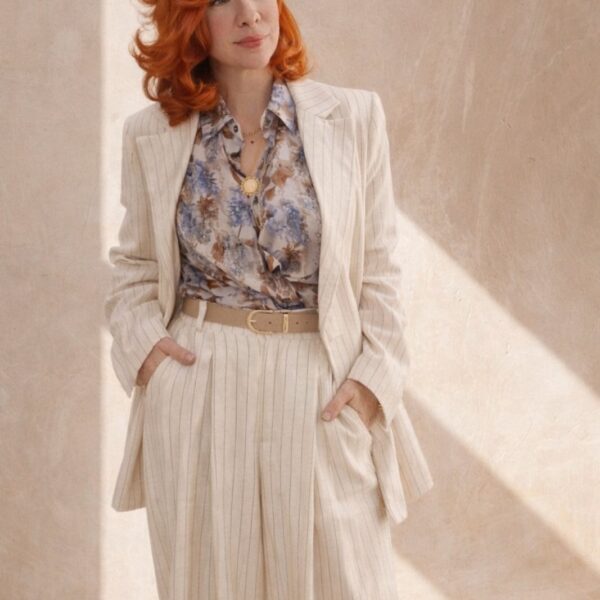 Ivory Pinstripe Power Suit