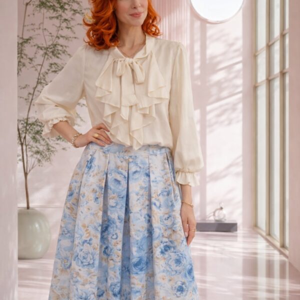 Blue Garden Floral Midi Skirt