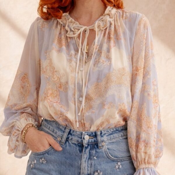 Golden Bloom Chiffon Blouse